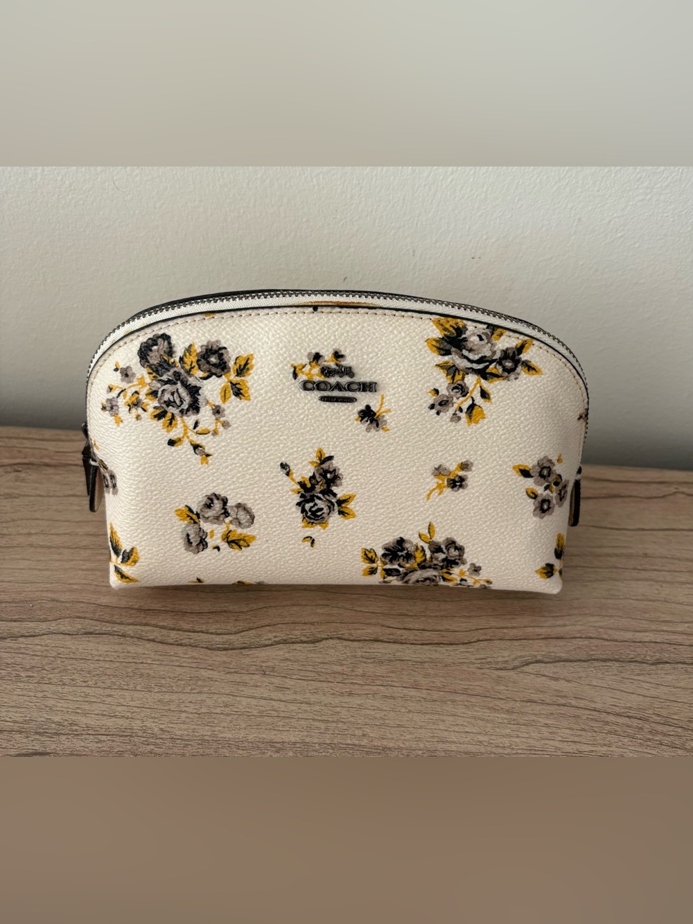 Coach White Floral Coated Canvas Cosmetic Pouch